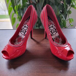 Ed Hardy Singapore Platform Pump - 9 - Y2K, Zipper, Red, Tattoo, Rock And Roll